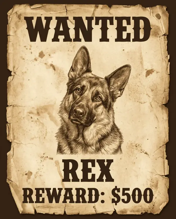 Customised Wanted Poster pet portrait style